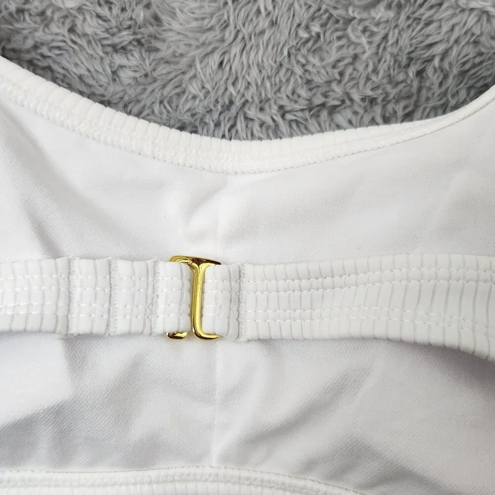 Xhilaration Halter Bikini Top Juniors XL 12-14 White Ribbed‎ Adjustable Back